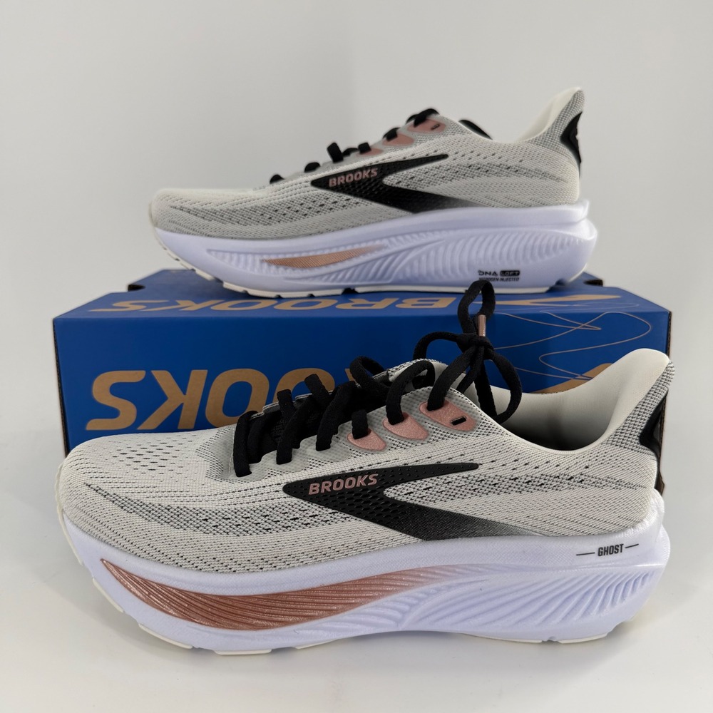 Brooks Ghost 17 Womens 6 Wide Running Shoes White Black Rose Gold 120431 1D 105